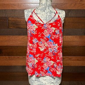 No Brand Tag Scoop Neck Spaghetti Strap Red and Blue Floral Tank Top
